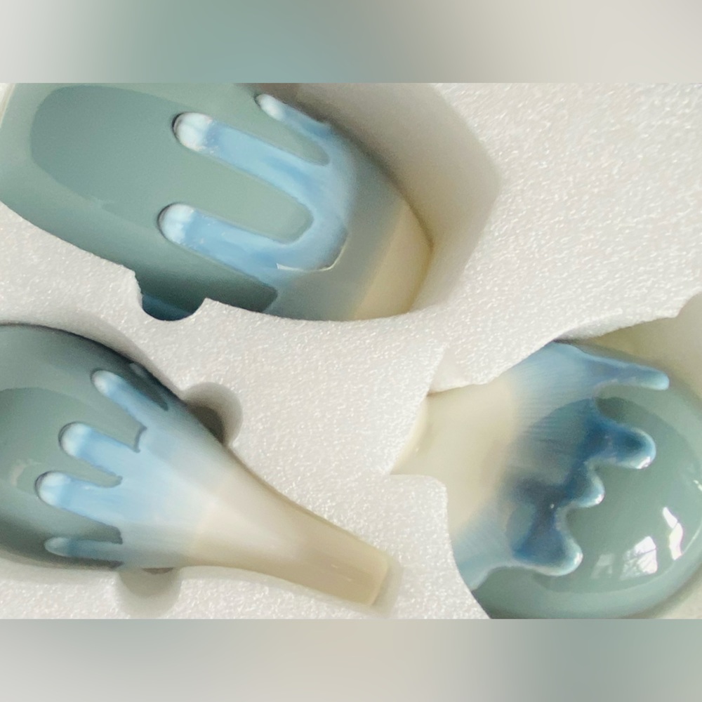 NWT Beautiful 3 Piece Contemporary Glazed Drip Pottery Set-Moss Light Green/Blue - Picture 3 of 16